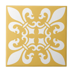 French Fleur de Lys Pattern Customizable Color Tile