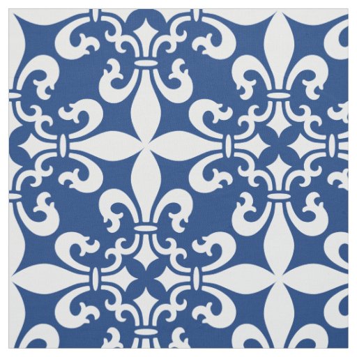 French Fleur de Lys Pattern Royal Blue Fabric