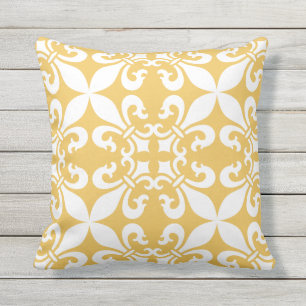 French Fleur de Lys Pattern Yellow Throw Pillow