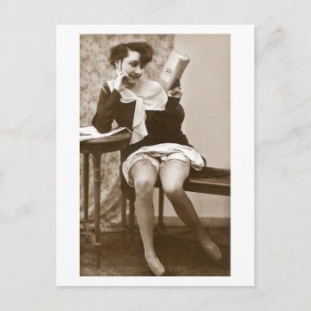 French Flirt - Vintage Pinup Girl Reading Postcard by FrenchFlirt at Zazzle