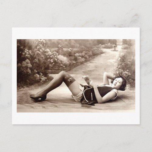 French Flirt _ Vintage Pinup Girl Reading Postcard