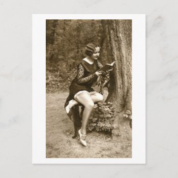 French Flirt - Vintage Pinup Girl Reading Tease Postcard by FrenchFlirt at Zazzle