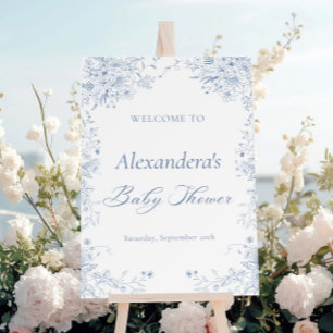 French Floral Blue Baby Shower Welcome Foam Board