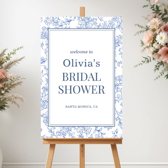 French Floral Blue Bridal Shower Welcome Foam Board (Creator Uploaded)
