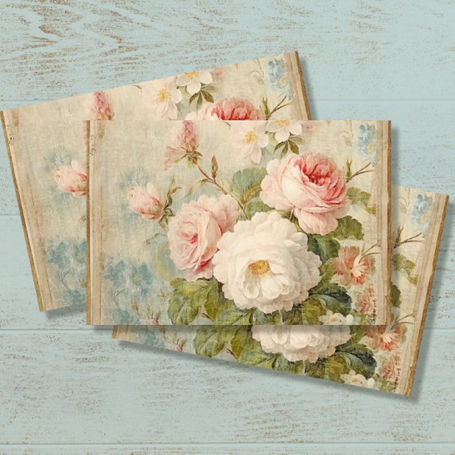 French Floral Blue Pink Vintage Ephemera Decoupage Tissue Paper (Creator Uploaded)
