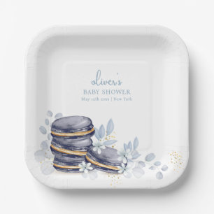 French Floral Bonjour Bébé Macaron Baby Shower Paper Plates