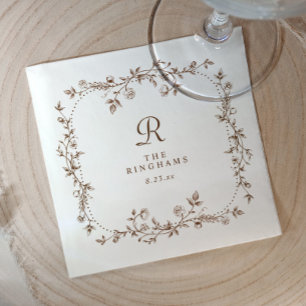 French Floral Brown Victorian Monogram Wedding Napkins