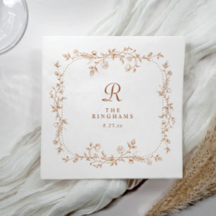French Floral Copper Orange Monogram Wedding Napkins