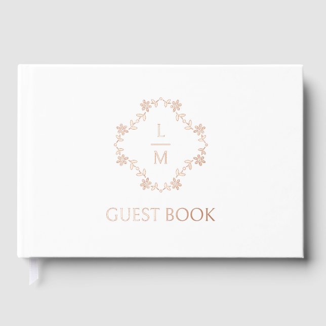 French Floral Couple Monogram Wedding  Foil Guest Book (Front)
