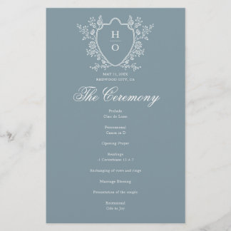 French Floral Crest Whimsical Blue Wedding Program