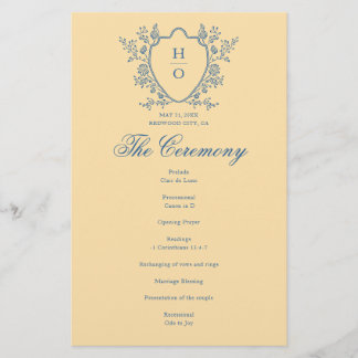 French Floral Crest Yellow Wedding Program