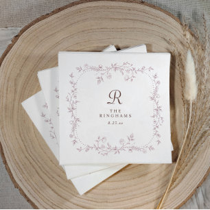 French Floral Dusty Rose Mauve Monogram Wedding Napkins