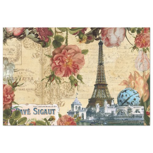 French Floral Eiffel Tower Ephemera Decoupage Tiss Tissue Paper