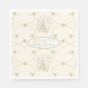 French Floral Elegant Bee Ivory Gold Personalized Napkins