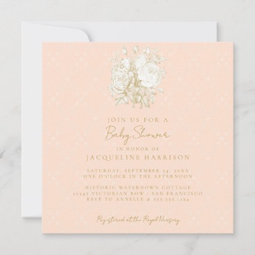 French Floral Elegant Toile Pink Gold Baby Shower  Invitation