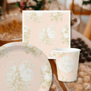 French Floral Elegant Toile Pink Gold Shower Decor Napkins