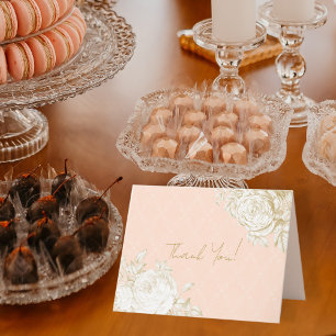 French Floral Elegant Toile Pink Gold Thank You Note Card