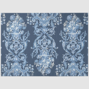 French Floral Elegant Vintage Blue White Decoupage Tissue Paper