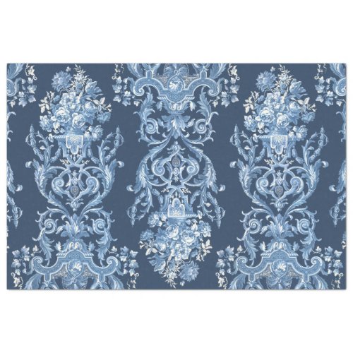 French Floral Elegant Vintage Blue White Decoupage Tissue Paper