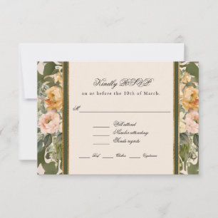 French Floral Elegant Vintage Gold Classic Wedding RSVP Card