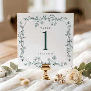 French Floral Emerald Green Wedding Table Numbers