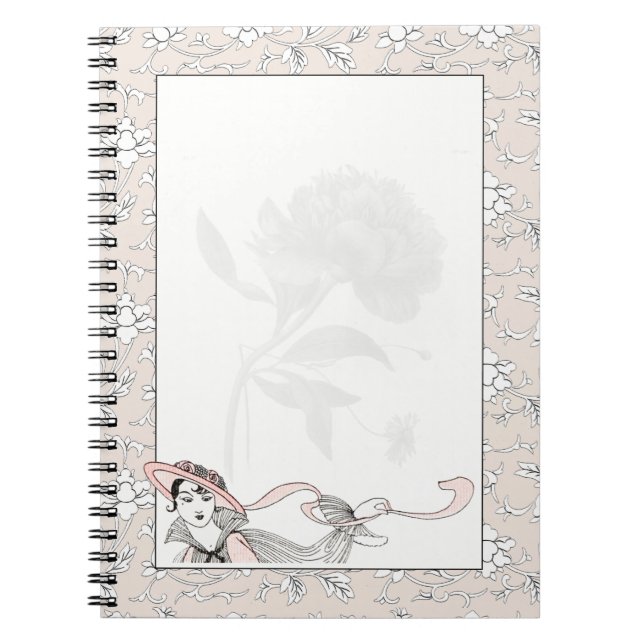 French Floral Fashion Lady Vintage Notebook (Front)