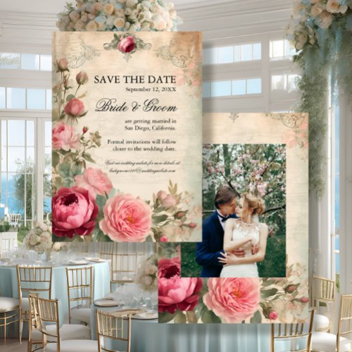 French Floral Garden Vintage Elegant Antique Rose Invitation