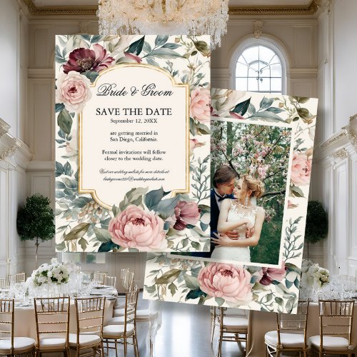 French Floral Garden Vintage Elegant Rose n Gold Invitation