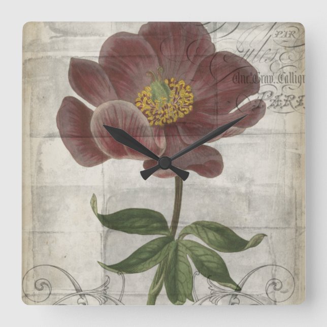 French Floral I Square Wall Clock (Front)