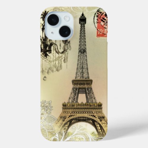 French floral lace chic paris girly eiffel tower iPhone 15 case