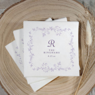 French Floral Lavender Purple Monogram Wedding Napkins