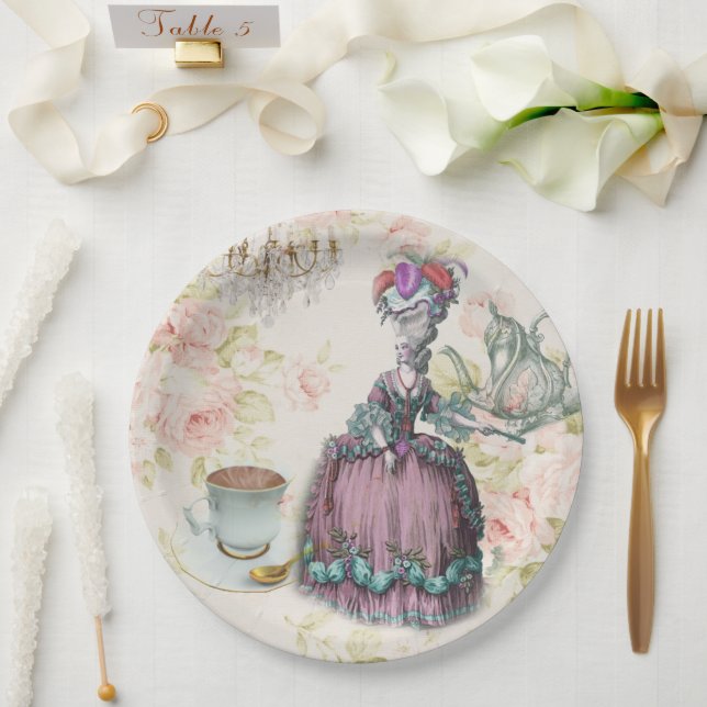 French floral Marie Antoinette Paris Tea Party  Paper Plates (Wedding)
