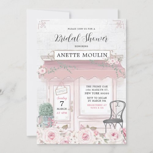 French Floral Paris Cafe Bridal Shower Invitation