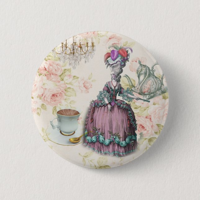 French floral Paris Tea Party Marie Antoinette Button (Front)