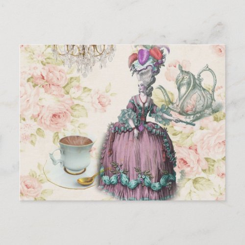 French floral Paris Tea Party Marie Antoinette Postcard
