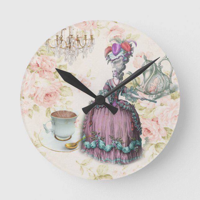 French floral Paris Tea Party Marie Antoinette Round Clock (Front)