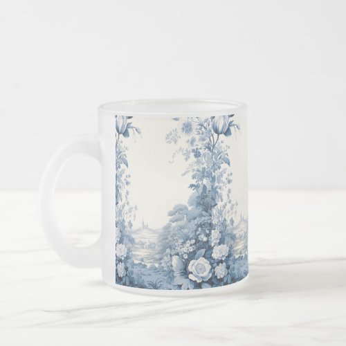 french floral pattern frosted glass coffee mug