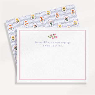 French, floral, pink / blue, from the nursery of,  invitation