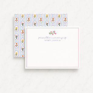 French, floral, pink / blue, from the nursery of,  invitation