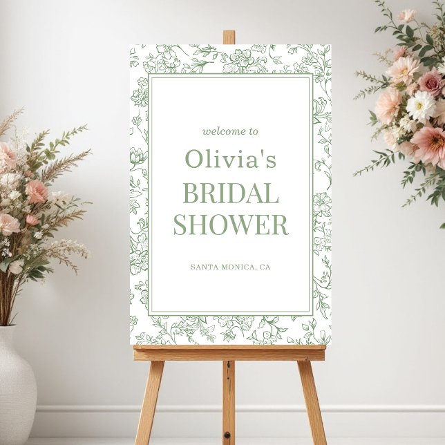 French Floral Sage Green Bridal Shower Welcome Foam Board (Creator Uploaded)