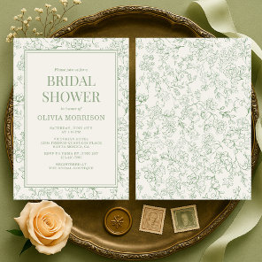 French Floral Sage Green Ivory Bridal Shower Invitation