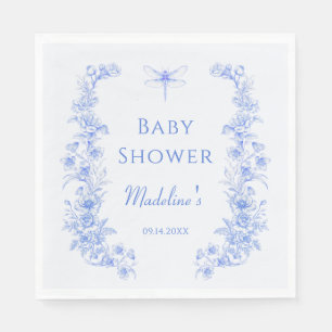 French Floral Something Blue Dragonfly Baby Shower Napkins