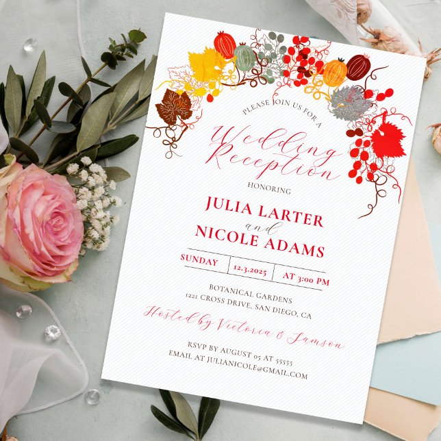 French Floral Sweet Berry Grapes Wedding Reception Invitation (Creator Uploaded)