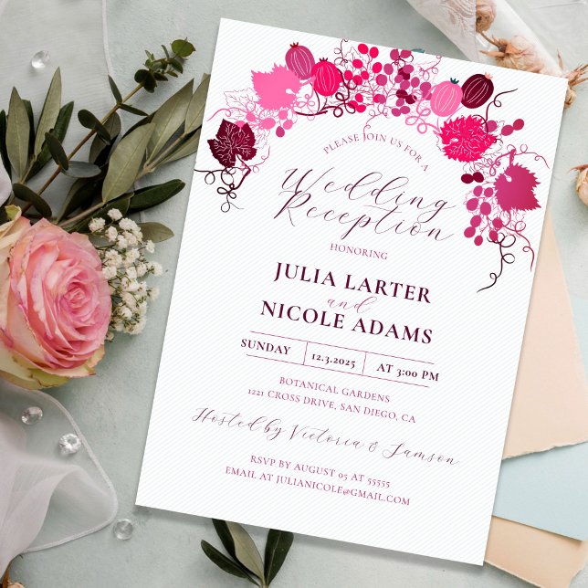 French Floral Sweet Berry Grapes Wedding Reception Invitation (Creator Uploaded)