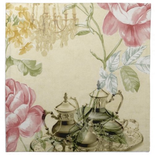 French floral Teacup Teapot Paris Tea Party Cloth Napkin