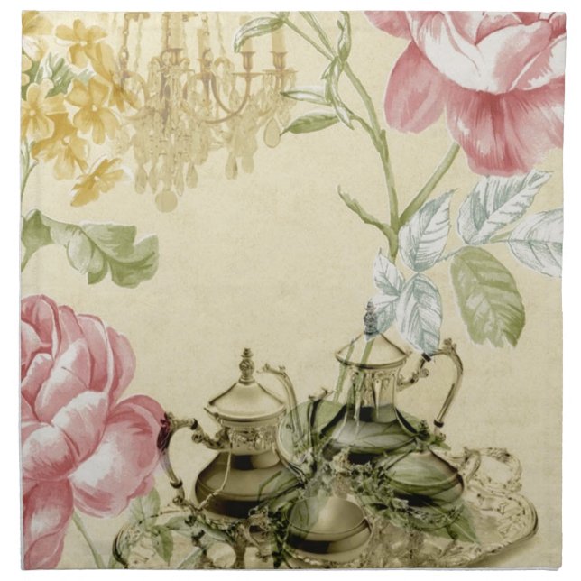 French floral Teacup Teapot Paris Tea Party Cloth Napkin (Front)