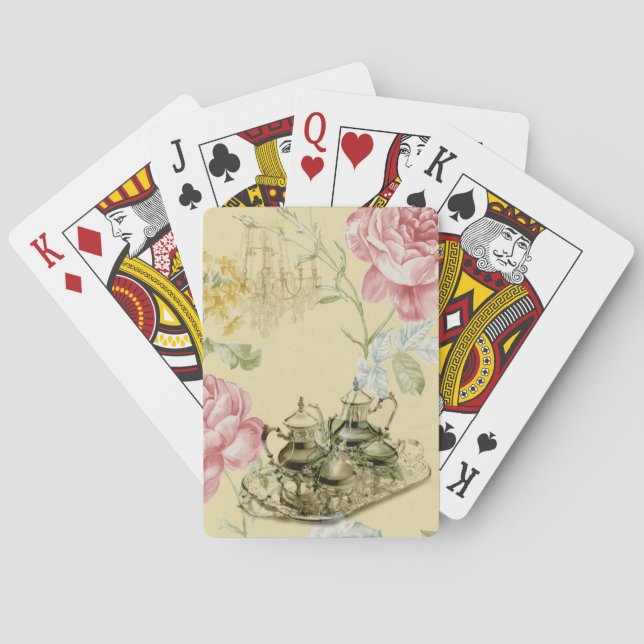 French floral Teacup Teapot Paris Tea Party Poker Cards (Back)