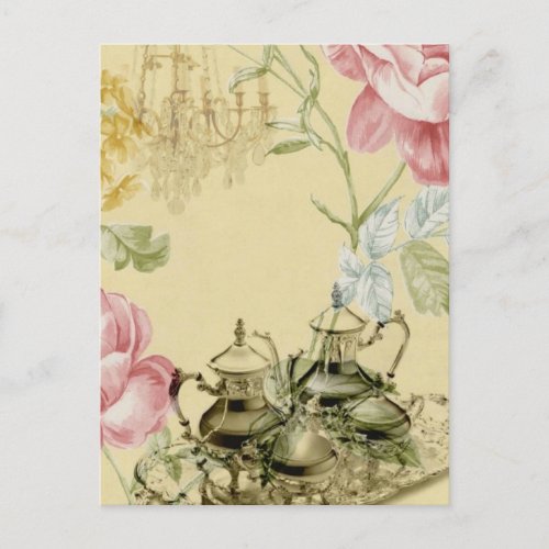 French floral Teacup Teapot Paris Tea Party Postcard