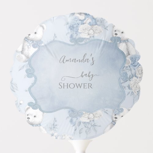 French Floral Toile and Bear Baby Shower Balloon