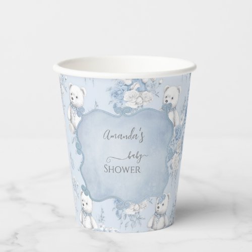 French Floral Toile and Bear Baby Shower Paper Cups